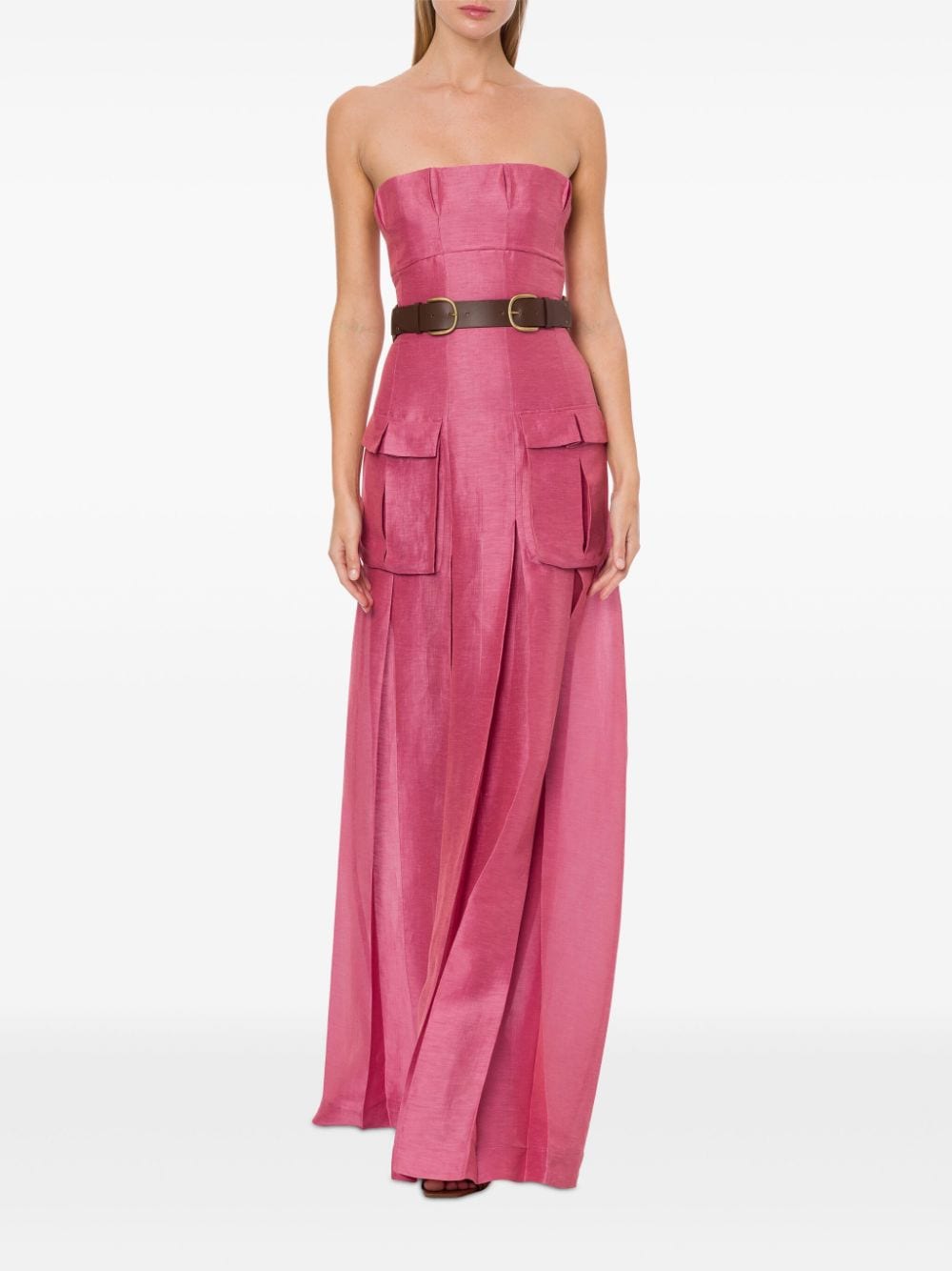 Alberta Ferretti strapless pleated-skirt dress - Roze