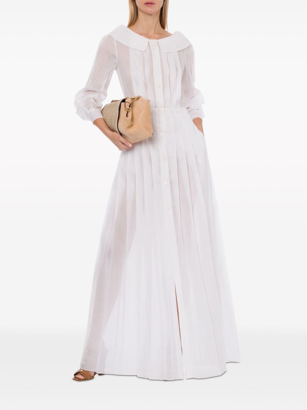 Alberta Ferretti peter pan-collar pleated cotton dress - Wit