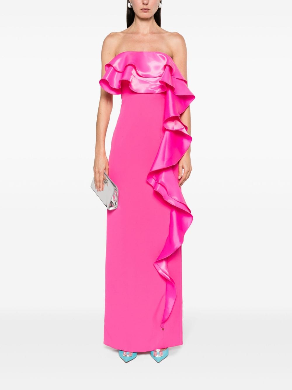 NISSA ruffled strapless gown - Roze