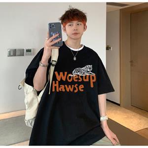 Custer Men Clothes Mall Men Short Sleeve T-Shirts Letter Graphic Print Half Sleeve Tshirts Pullover T-shirt Casual Tee Man Korean Casual Round Neck Retro Tops For