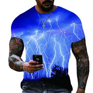 TIP723 Summer Men's Oversized T-Shirt Casual Lightning Cool 3D Digital Printed T Shirts for Men O-Neck Short Sleeve Streetwear Tee