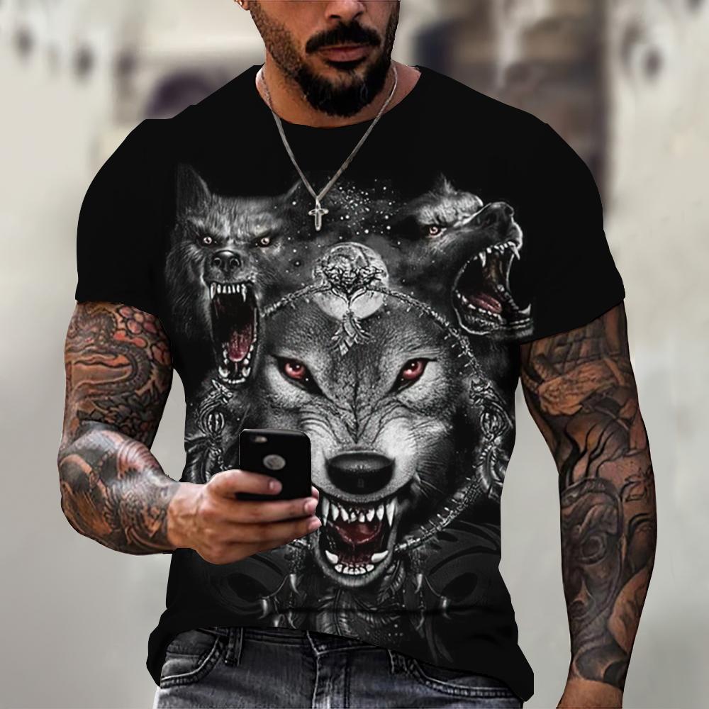 Exclusive 3D T-shirt 2023 Nieuw Wolf T-shirt voor mannen Fierce Animal Lion Tiger 3d Geprinte tanktops met korte mouwen Tees Herenkleding Oversized T-shirt