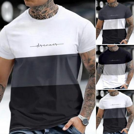 Western Cool Men Men Summer Top Coloblock O Neck Short Sleeve Loose Soft Short Sleeves Breathable Casual Mid Length Pullover Daily Plus Size T-shirt