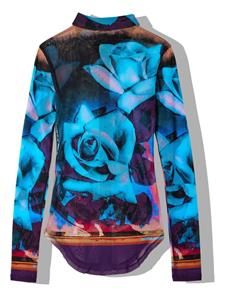 Jean Paul Gaultier floral-print mesh shirt - Paars