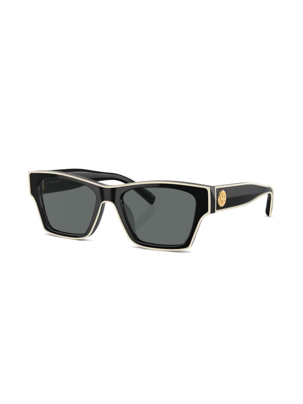 Tory Burch Contrasterende zonnebril met rechthoekig montuur - Zwart