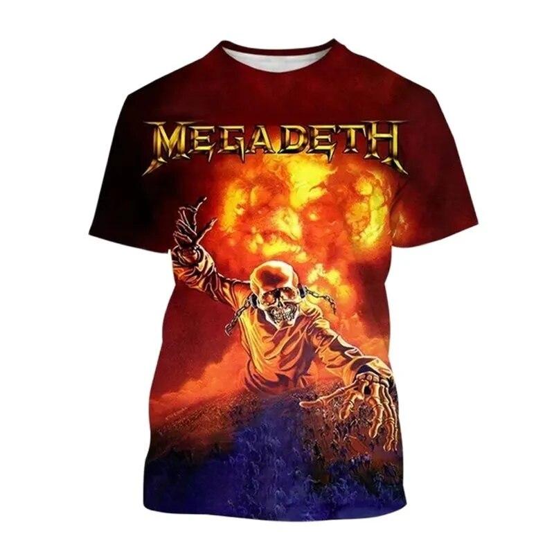 ETST 03 3D Mode Megadeth Afdrukken T-shirt Zomer Mannen Dames Populaire T-shirts Hip Hop Stijl Korte Mouwen Trui Jongens Vintage tops