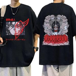 TENJINGE Trendy Japanse Anime Eren Jaeger Aanval op Titan Grafische T-shirt mannen Casual Korte Mouw T-shirts Mode Katoen Oversized T-shirts