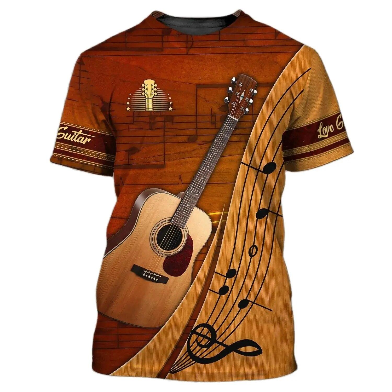 ETST 07 Summer Men's T Shirts Guitar Graphic 3d Fashion Music T-shirt Pullover Short Sleeve O Neck Rock Hip Hop Tops Oversized Clothing