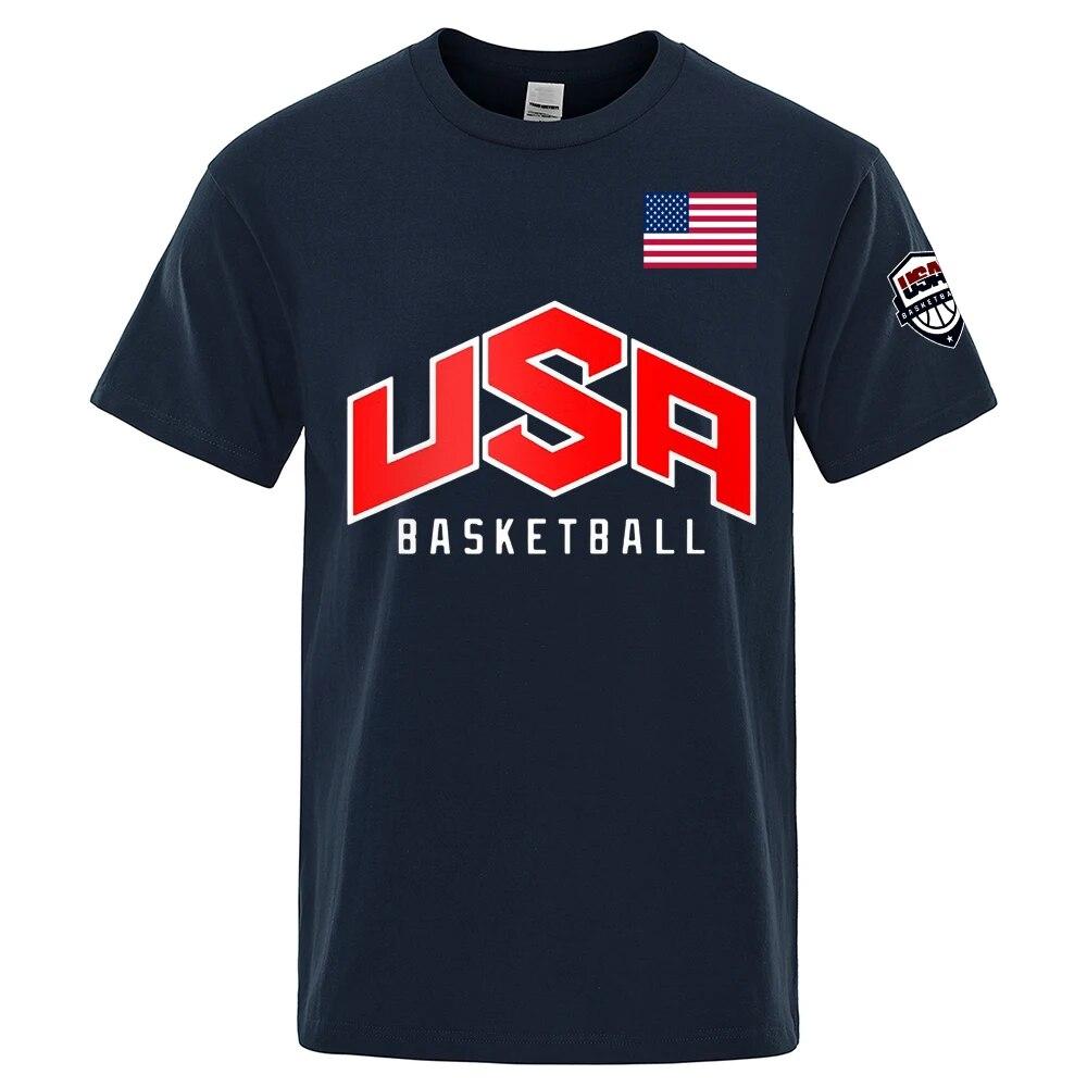 Baibao QIQI USA Basketballer Printed Street Casual T-Shirts Men Loose Oversize Clothing Breathable Cotton Short Sleeve Fashion Hip Hop Tees