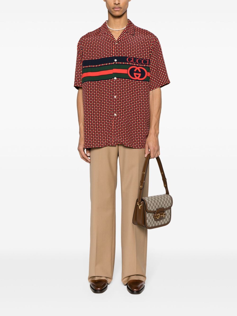Gucci Zijden overhemd met geometrische pied-de-poule print - Rood
