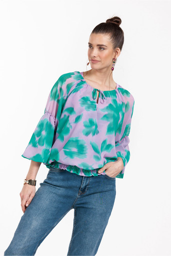 Studio Anneloes Lorin flower crepe blouse - lila pink/smaragd - 09966