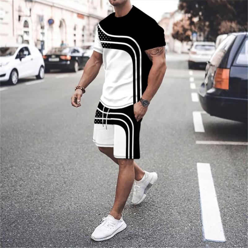 Wengy 2 Men Luxury T Shirt Tracksuit 2 Piece Sets 3D Print Sports Short Sleeve Round Neck Casual Style All-Match Clothing Summer
