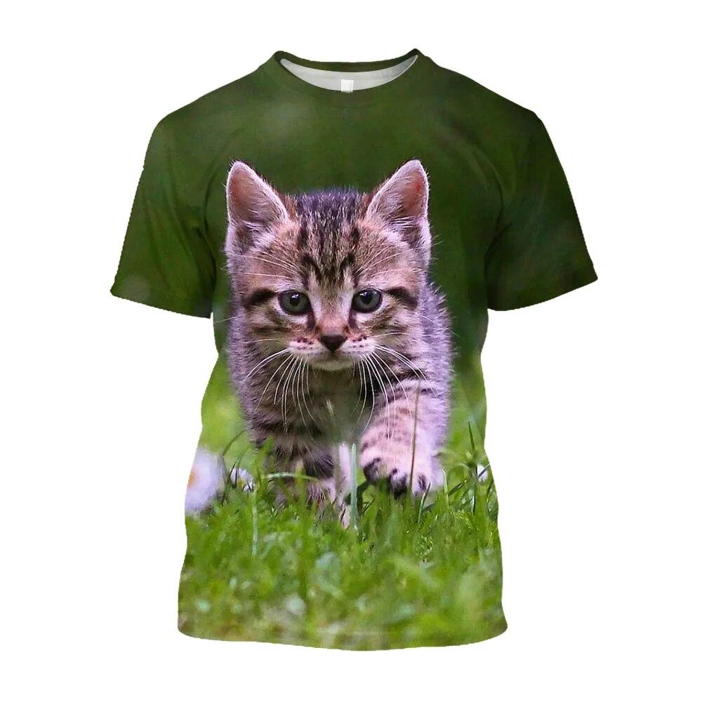 Chengyu Cute Cat Printed Animal Large Size T-shirts Men Streetwear Korean Fashion Kawaii T-shirty Youth Clothing Tops