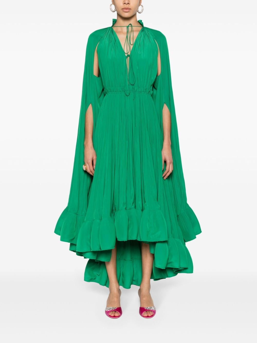 Lanvin Pre-Owned cape-design ruffled dress - Groen