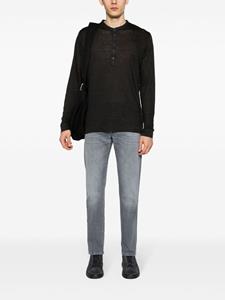 120% Lino long-sleeve linen T-shirt - Zwart