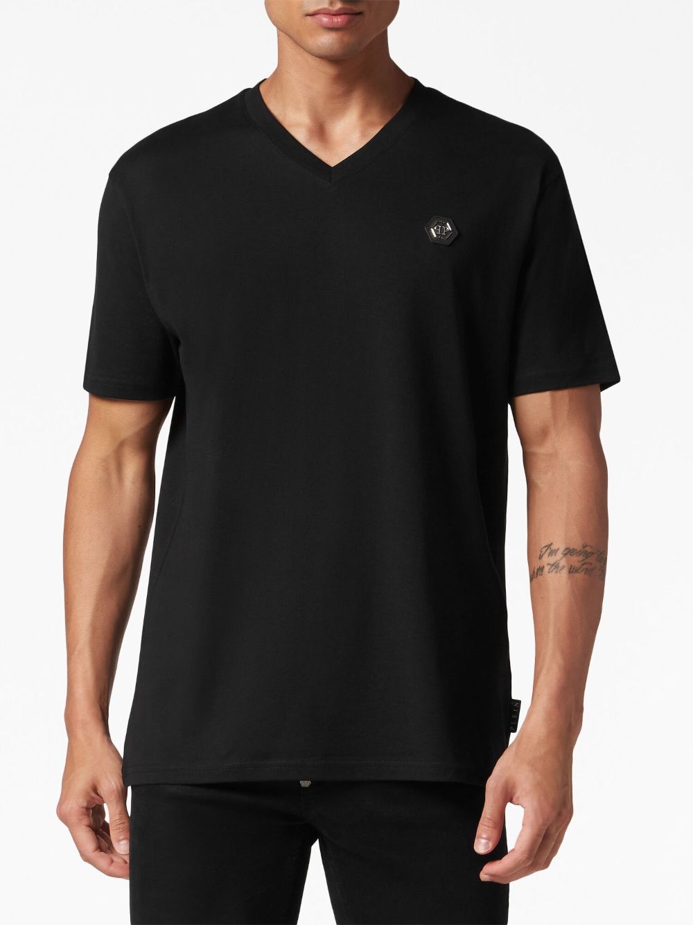 Philipp Plein T-shirt met V-hals - Zwart