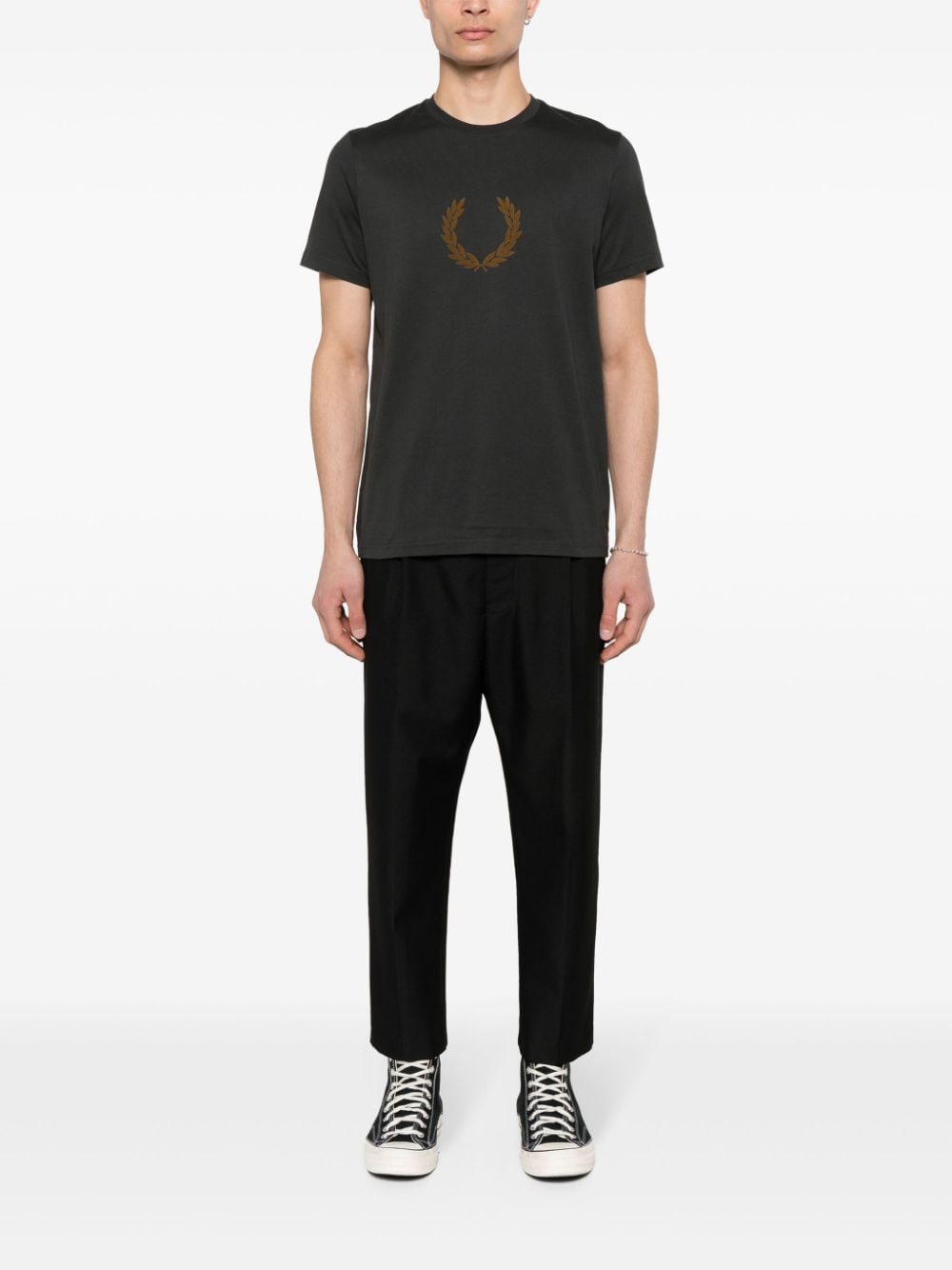 Fred Perry flocked-logo cotton T-shirt - Grijs