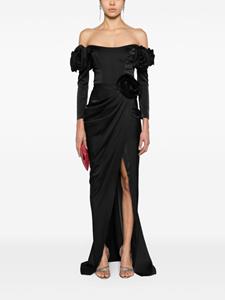 Ana Radu floral-appliqué satin gown - Zwart