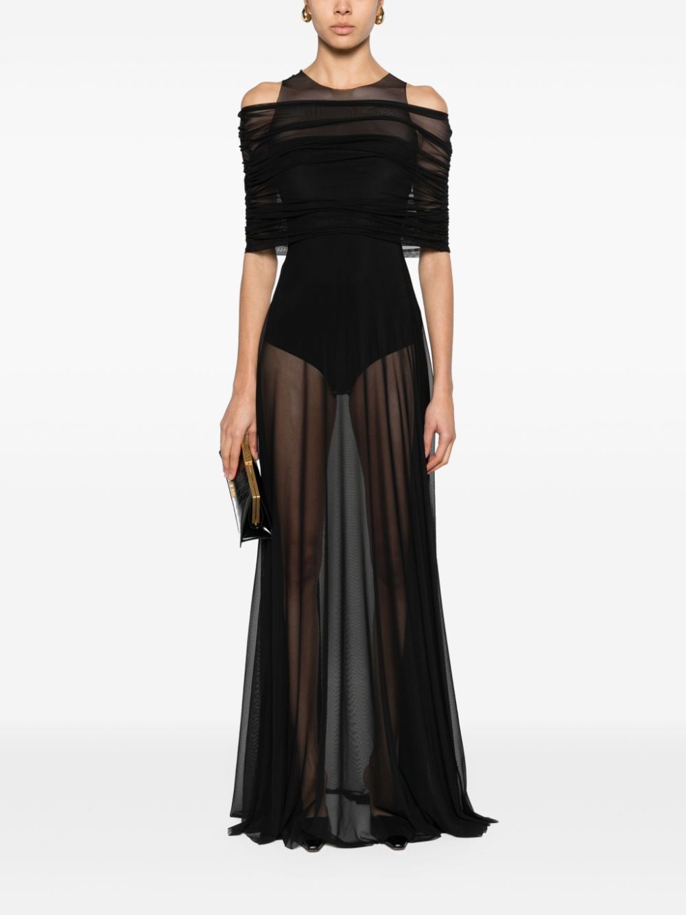 Atu Body Couture Mesh maxi-jurk met ronde hals - Zwart