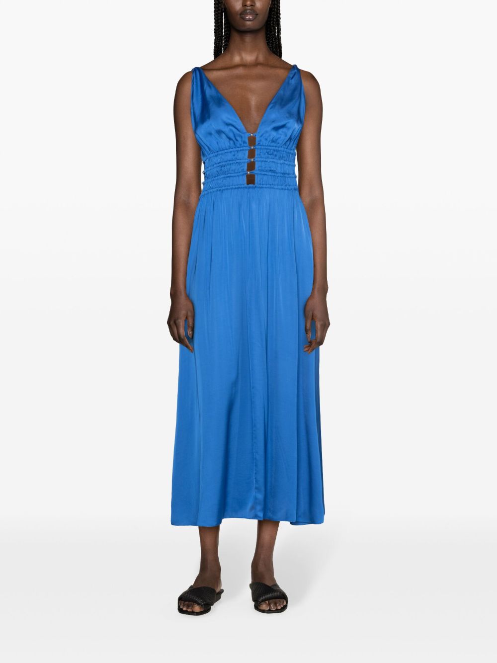 Maje Satijnen jurk met elastische vlakken - Blauw