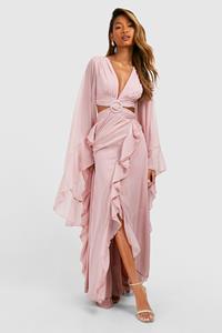 Boohoo Chiffon Flare Sleeve Cut Out Maxi Dress, Blush