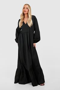 Boohoo Tall Cotton Poplin Tiered Maxi Dress, Black