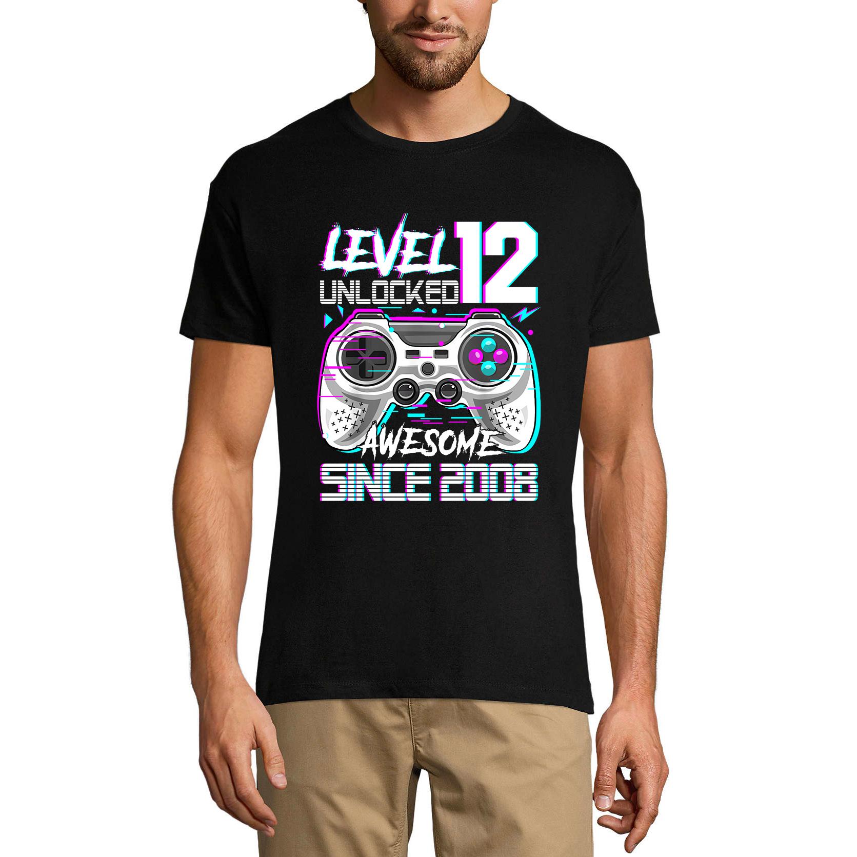 Ultrabasic Gaming-T-shirt voor heren, niveau 12 ontgrendeld - geweldig sinds 2008 - 12e verjaardagscadeau