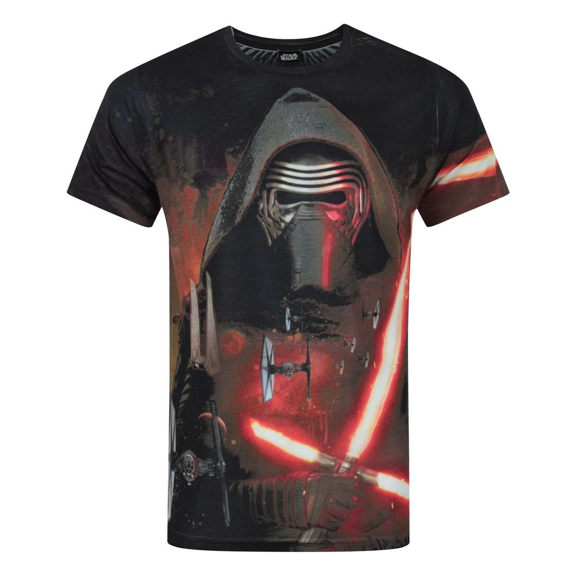 Star Wars Mens Force Awakens Kylo Ren Lightsabre Sublimation T-Shirt