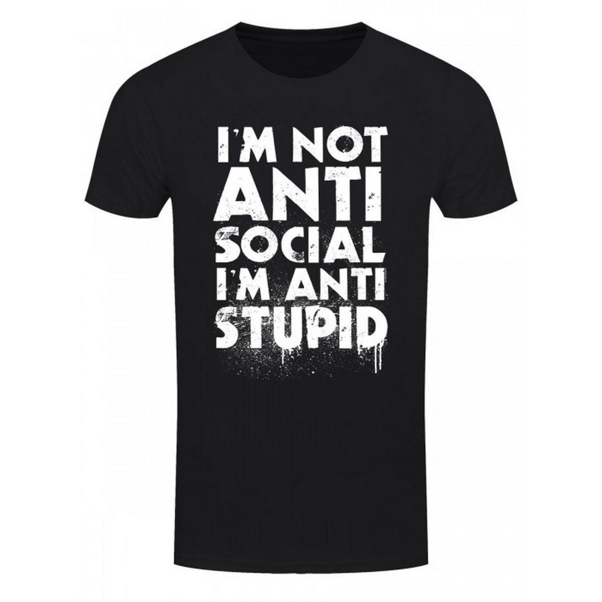 Grindstore Heren Ik ben niet asociaal, ik ben anti-stupid T-shirt