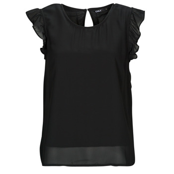 ONLY Blusenshirt Kurzarm Bluse Rundhals T-Shirt mit Rüschen Ärmeln ONLANN 4916 in Schwarz