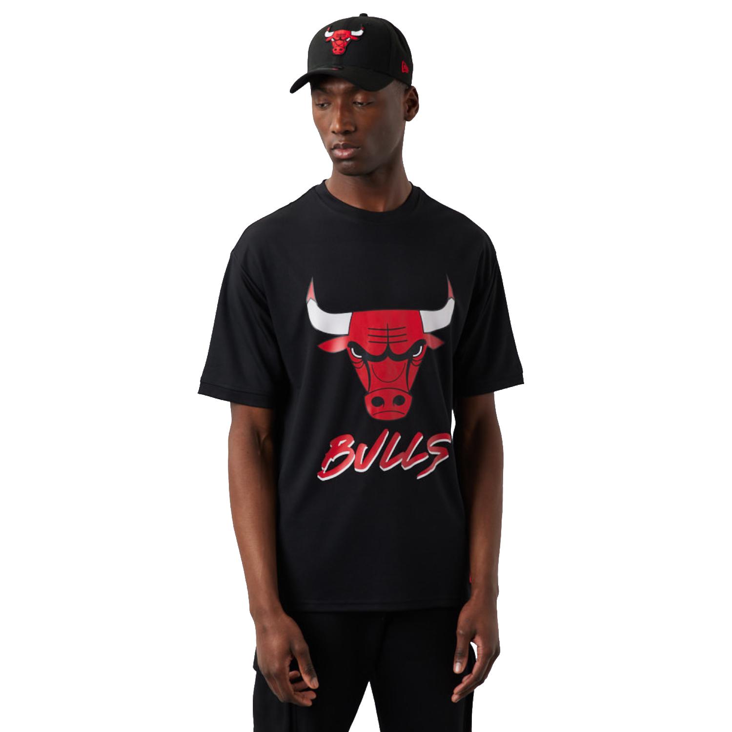 New era NBA Chicago Bulls Script Mesh Tee, Mens black T-shirt