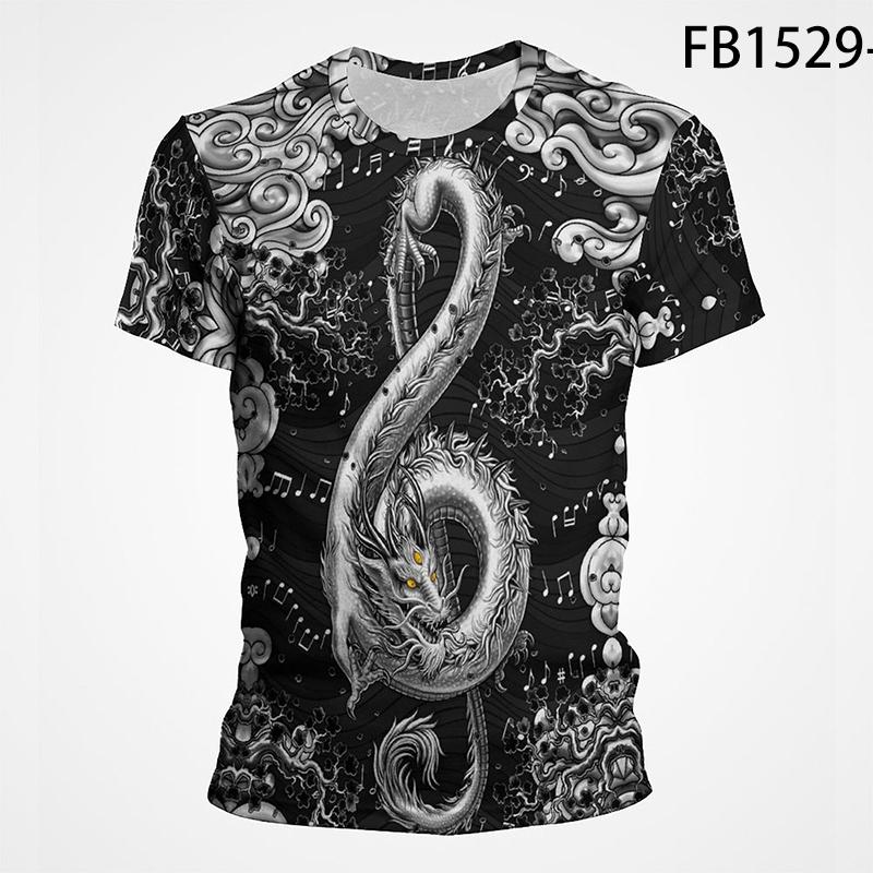 Personalized Printed Grappige muziek symbool Dragon T Shirt Mannen mode Vintage 3D Print T-shirt zomer korte mouw Tee Cool Streetwear Tops Tee kleding