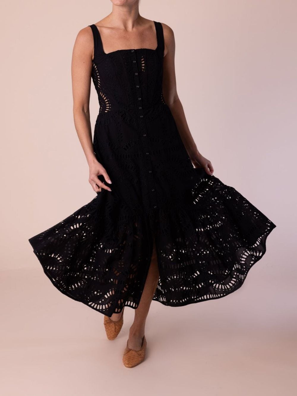 Charo Ruiz Ibiza Nissy maxi-jurk met borduurwerk - Zwart