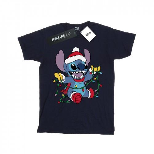 Disney Mens Lilo And Stitch Christmas Lights T-Shirt