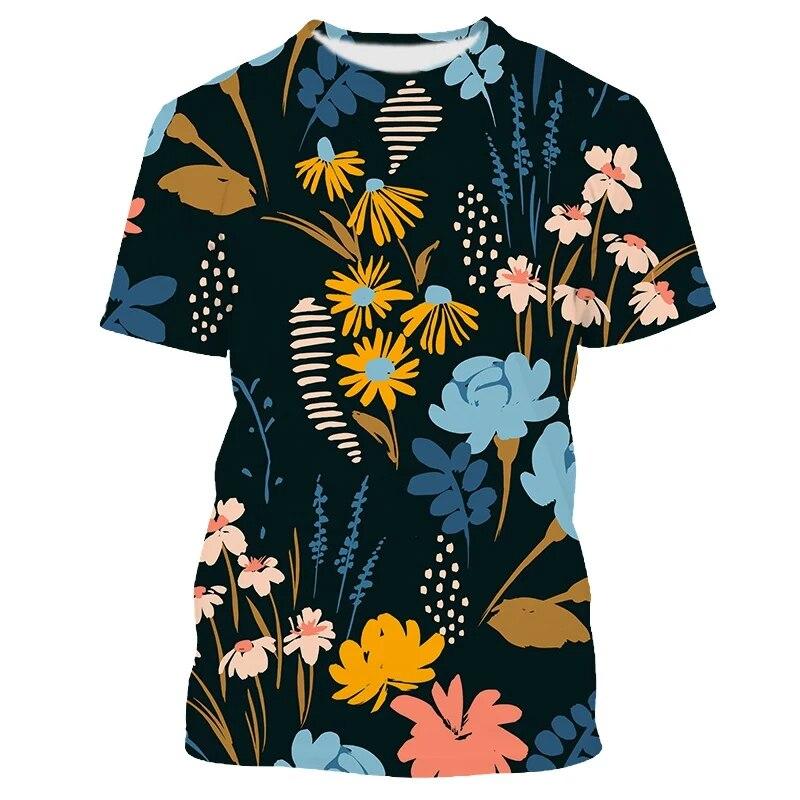 Chengyu Fashion Draw bloemen bedrukte heren T-shirts met korte mouwen Tops 90s esthetische streetwear tees