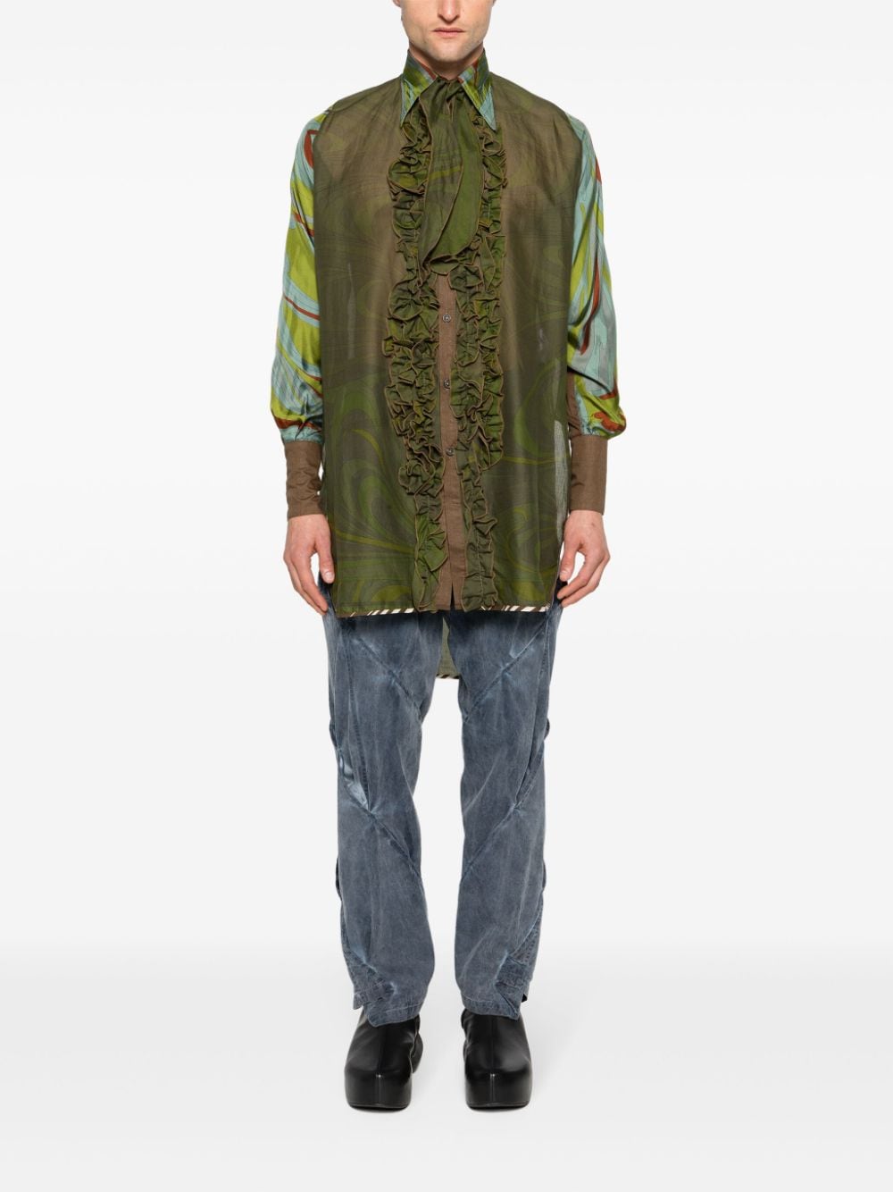 FREDERIK TAUS Semi-doorzichtig overhemd met abstracte print - Groen