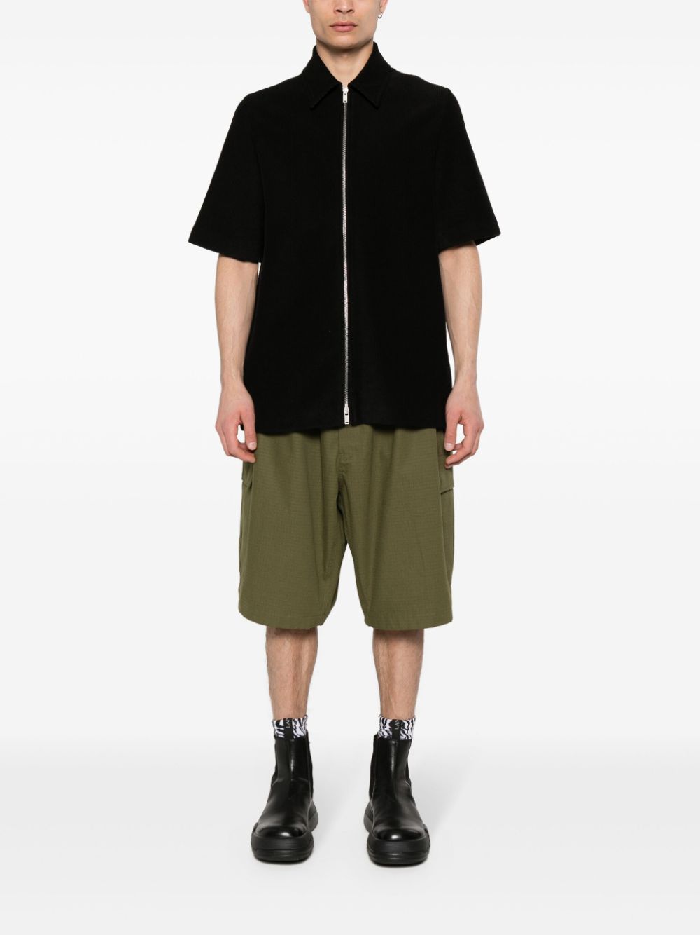 Jil Sander + towelling zip-up shirt - Zwart