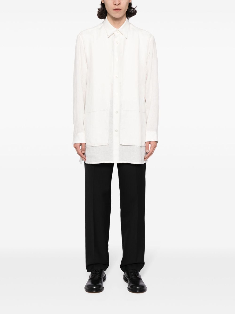 Yohji Yamamoto classic-collar linen shirt - Wit