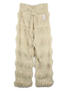 Rokh high-rise wide-leg fringde trousers - Beige