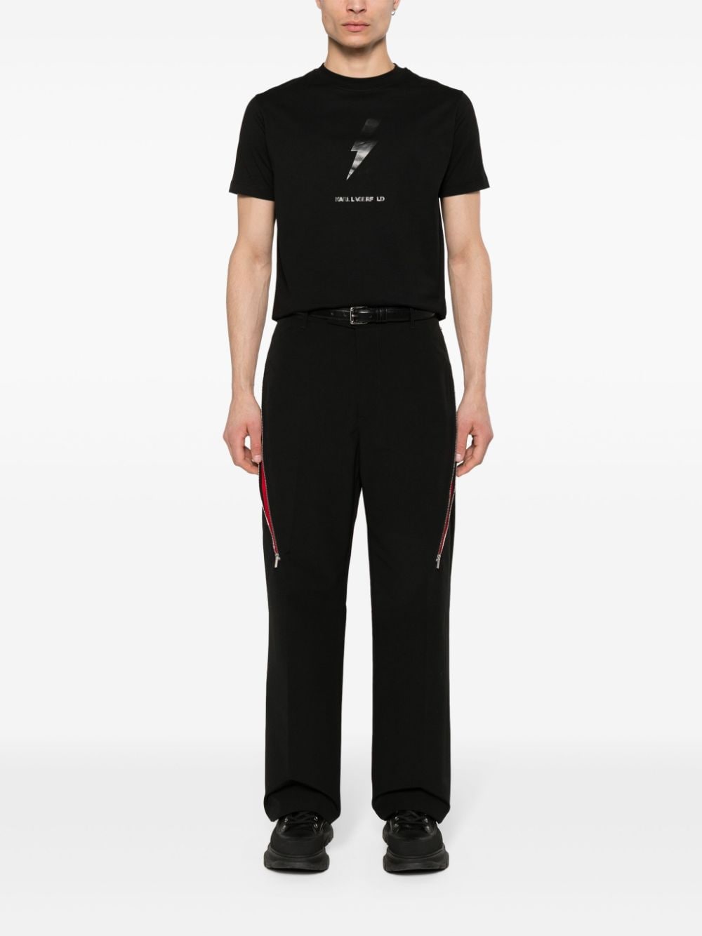 Karl Lagerfeld thunderbolt-print cotton T-shirt - Zwart