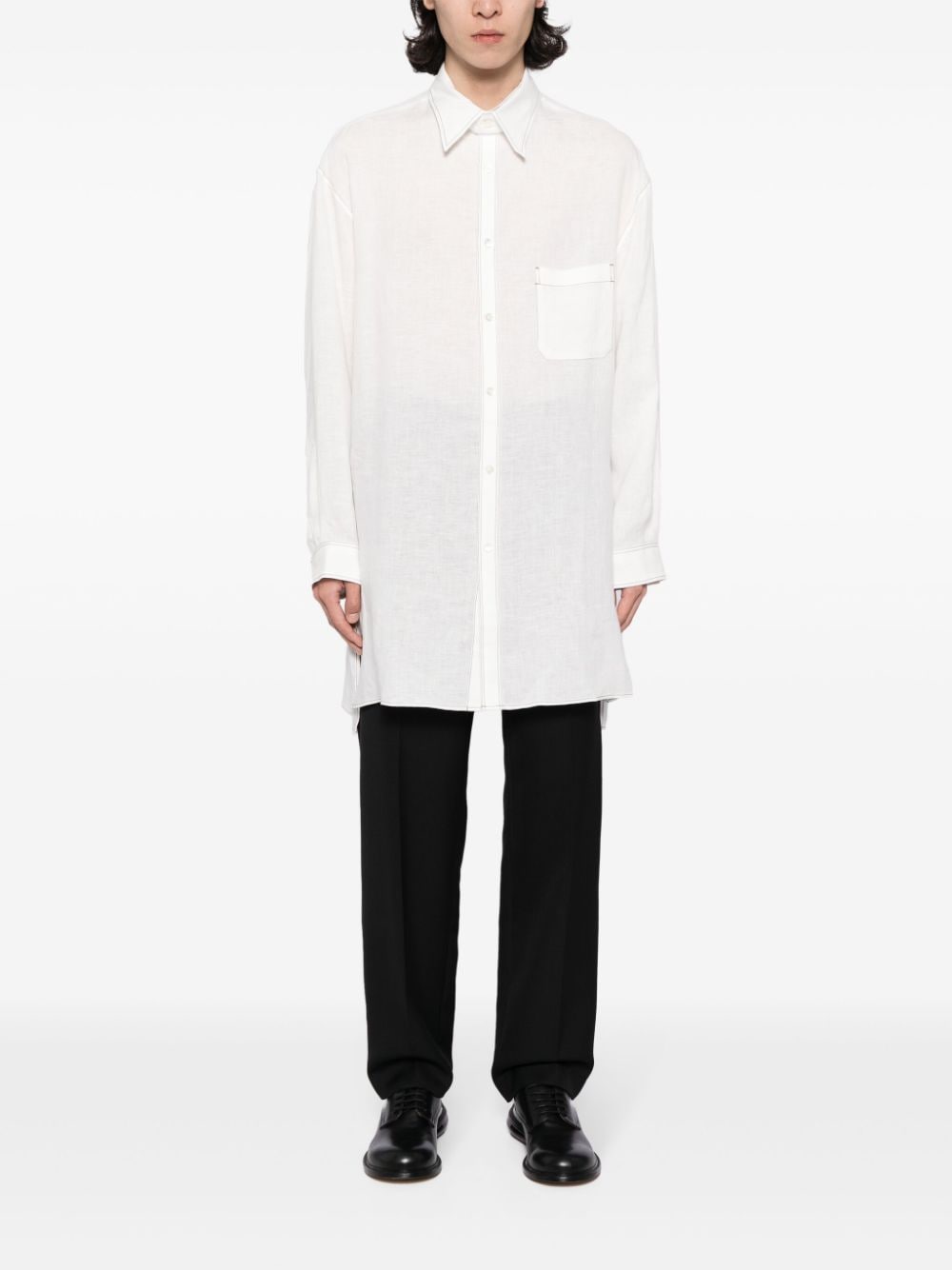 Yohji Yamamoto Linnen overhemd met contrasterend stiksel - Wit