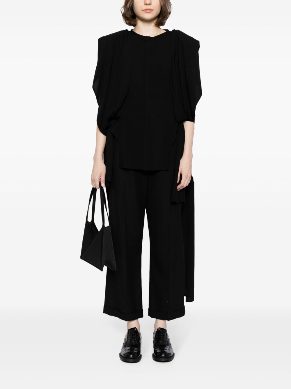 Yohji Yamamoto asymmetric puff-sleeve blouse - Zwart