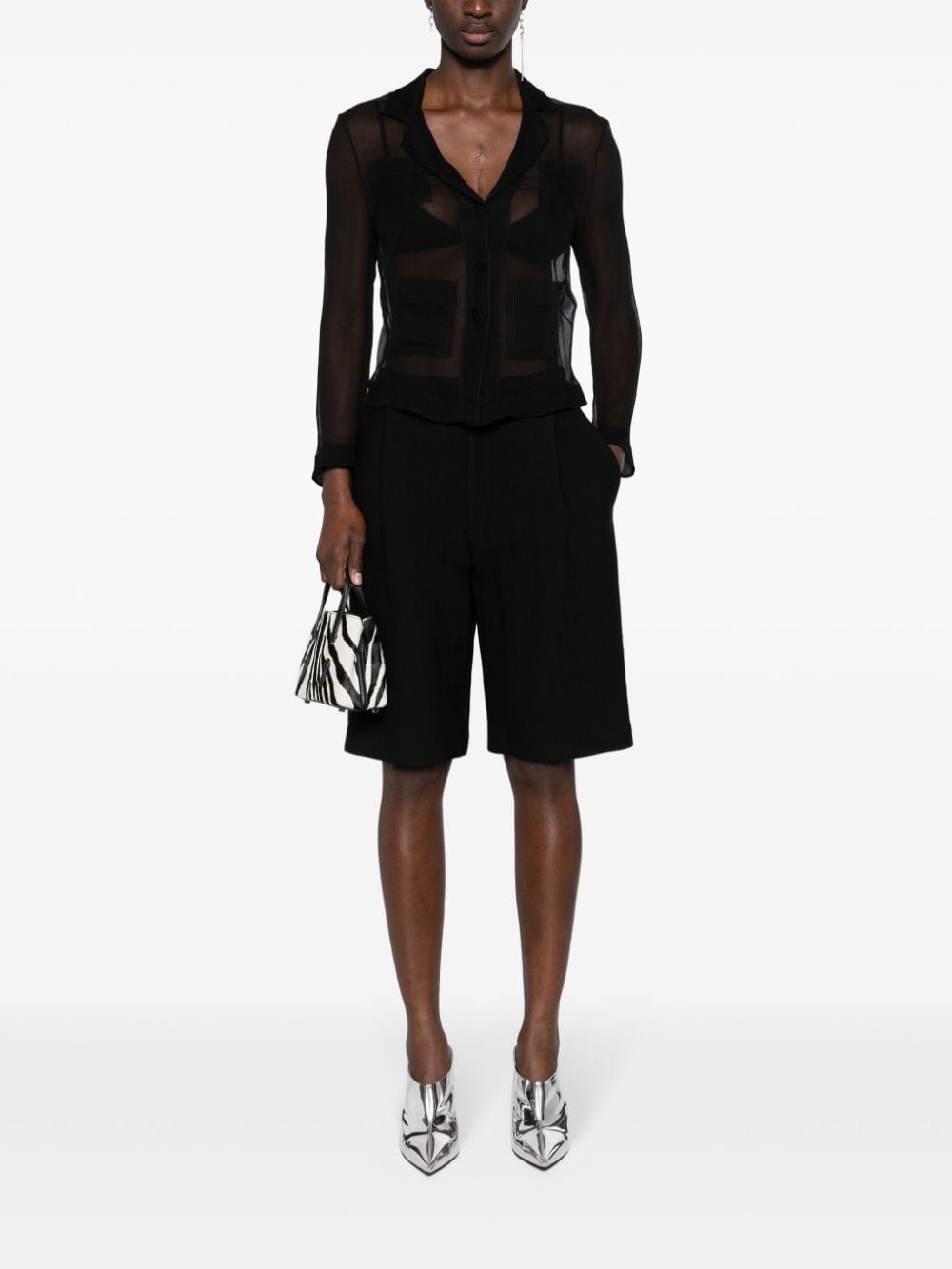 Nº21 plissé silk blouse - Zwart