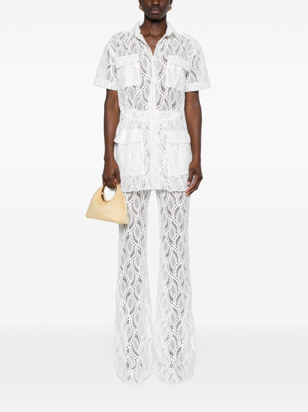 Ermanno Scervino lace-embroidered button-up shirt - Wit