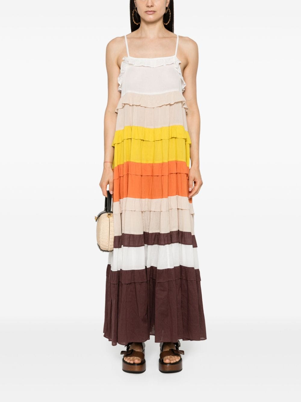 TWINSET colour-block ruffled maxi dress - Wit