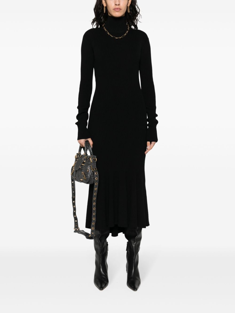 Balenciaga Ribgebreide midi-jurk - Zwart