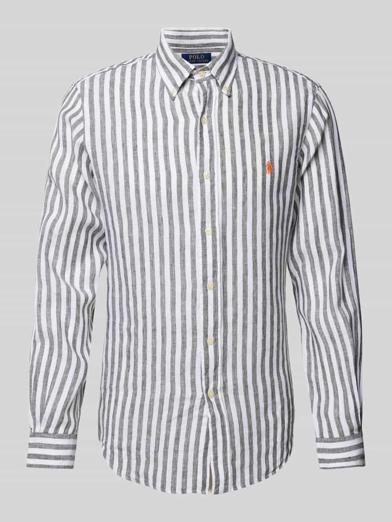 Polo Ralph Lauren Gestreiftes Custom-Fit Leinenhemd - Olive/White - S