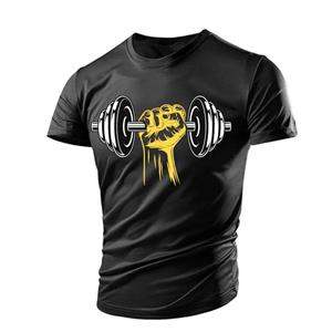 Kukebang New Summer Gym Dumbbell Casual Tough Guy Muscle Men's T-Shirt 3D Printing Breathable Lightweight Sports Quick Dry Short Sleeves