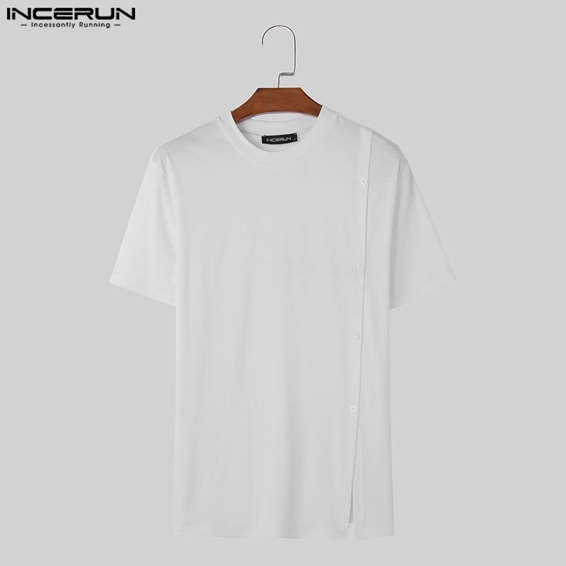 INCERUN Men Summer Short Sleeve Solid Casual Splits T Shirts