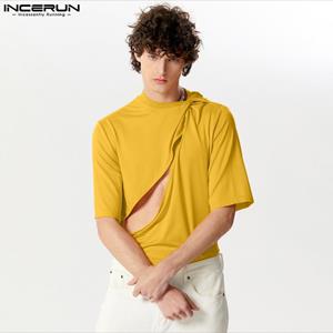INCERUN Summer Men Short Sleeve Split Stretch T Shirts
